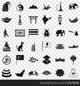 Asia icons set. Simple style of 36 asia vector icons for web for any design. Asia icons set, simple style