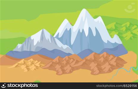 Asia Mountains on Map Significant Mountain Ranges. Asia mountains on the map. Significant mountain ranges stretch across Asia. Altai, Ghats, Himalayas, Kunlun, Tian Shan, Ural and Zagros Mountains. Mountain chain icon. Vector design illustration