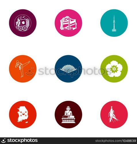 Asia spot icons set. Flat set of 9 asia spot vector icons for web isolated on white background. Asia spot icons set, flat style
