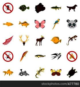 Asian animals icons set. Flat set of 25 asian animals vector icons for web isolated on white background. Asian animals icons set, flat style