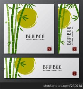 Asian bambu threes cards or japanese bamboo banners vector illustration. Asian plants on card, template of chinese traditional plant. Asian bambu threes cards or japanese bamboo banners vector illustration