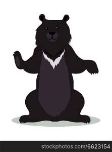 Asian black bear cartoon character. Cute black bear flat vector isolated on white. Asian fauna species. Bear icon. Wild animal illustration for zoo ad, nature concept, children book illustrating