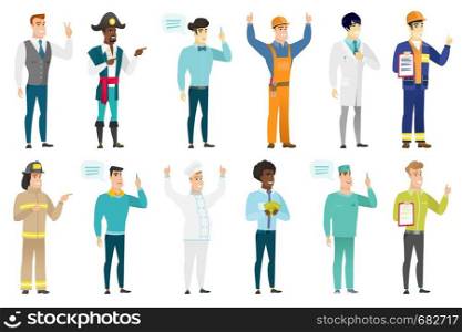 Asian builder holding clipboard and giving thumb up. Full length of builder with clipboard. Builder in hard hat showing clipboard. Set of vector flat design illustrations isolated on white background.. Vector set of professions characters.