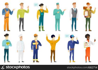 Asian business man holding money. Excited businessman standing with money in hands. Full length of smiling businessman with money. Set of vector flat design illustrations isolated on white background.. Vector set of professions characters.