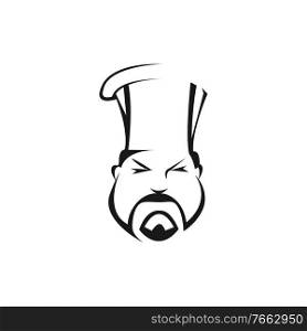 Asian chef cook outline illustration. Traditional cuisine contour clipart. Professional chef with beards and hat hand drawn design element on white background. Vietnam restaurant logotype idea. Asian chef cook outline illustration