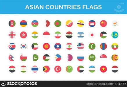 Asian countries flags round web buttons in flat. Vector EPS 10