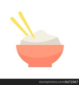 Asian food in bowl semi flat color vector object. Rice pile and chopsticks. Full sized item on white. Eastern cuisine simple cartoon style illustration for web graphic design and animation. Asian food in bowl semi flat color vector object