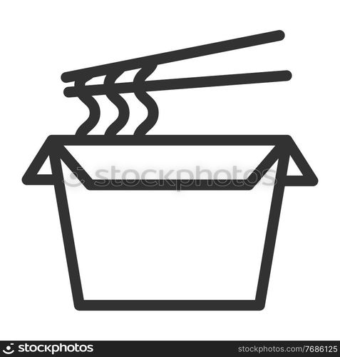 Asian food in paper packaging with chopsticks noodles, spices. Simple food icon in trendy line style isolated on white background for web apps and mobile concept. Vector Illustration. EPS10. Asian food in paper packaging with chopsticks noodles, spices. Simple food icon in trendy line style isolated on white background for web apps and mobile concept. Vector Illustration