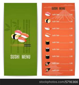 Asian food japanese restaurant menu design template with sushi vector illustration