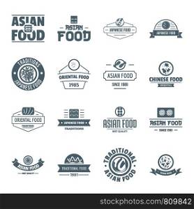 Asian food logo icons set. Simple illustration of 16 asian food logo vector icons for web. Asian food logo icons set, simple style