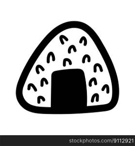 Asian food logo, simple doodle onigiri icon isolated on white background.
