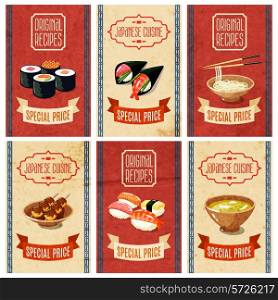 Asian food original recipes japanese cuisine special price banners set isolated vector illustration