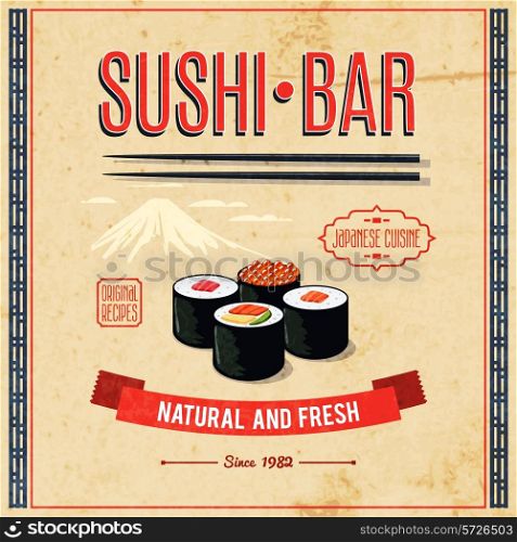 Asian food sushi bar natural and fresh japanese cuisine poster vector illustration