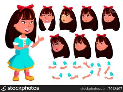 Asian Girl, Child, Kid Vector. Face Emotions, Various Gestures. Animation Creation Set. Isolated Flat Cartoon Illustration. Asian Girl, Child, Kid Vector. Face Emotions, Various Gestures. Animation Creation Set. Isolated Flat Cartoon Character Illustration