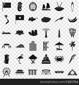 Asian landmark icons set. Simple style of 36 asian landmark vector icons for web for any design. Asian landmark icons set, simple style