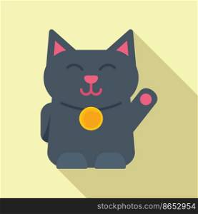 Asian lucky cat icon flat vector. Neko chinese. Funny coin. Asian lucky cat icon flat vector. Neko chinese