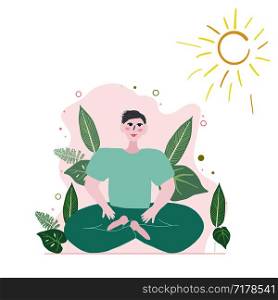 Asian man doing yoga on a sunny day in a park. Healthy living concept. White background. . Asian man doing yoga on a sunny day in a park. Healthy living concept.