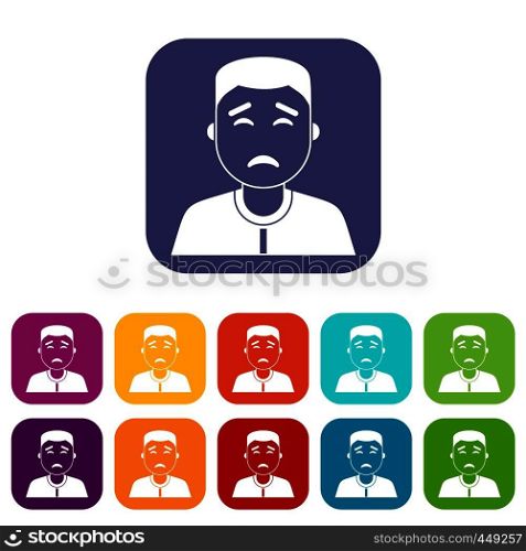 Asian man icons set vector illustration in flat style In colors red, blue, green and other. Asian man icons set flat