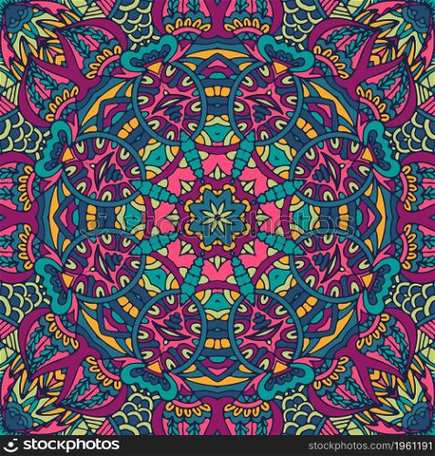 Asian mandala seamless pattern. Abstract floral colorful art with leaves and flowers.. Vector seamless pattern doodle Colorful Mandala art.