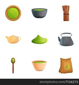 Asian matcha tea icon set. Cartoon set of 9 asian matcha tea vector icons for web design isolated on white background. Asian matcha tea icon set, cartoon style