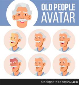 Asian Old Man Avatar Set Vector. Face Emotions. Senior Person Portrait. Elderly People. Aged. Facial, People. Active, Joy Head Illustration. Asian Old Man Avatar Set Vector. Face Emotions. Senior Person Portrait. Elderly People. Aged. Facial, People. Active, Joy. Cartoon Head Illustration