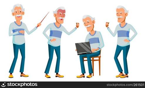 Asian Old Man Set Vector. Gray Hair. Elderly People. Senior Person. Aged. Funny Pensioner. Leisure. Postcard, Announcement, Cover Design Isolated Illustration. Asian Old Man Set Vector. Gray Hair. Elderly People. Senior Person. Aged. Funny Pensioner. Leisure. Postcard, Announcement, Cover Design. Isolated Cartoon Illustration