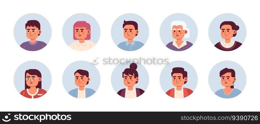 Asian people semi flat colour vector character heads pack. Cheerful men and women. Colorful avatar icons. Editable cartoon style emotions. Simple spot illustration bundle for web graphic design. Asian people semi flat colour vector character heads pack