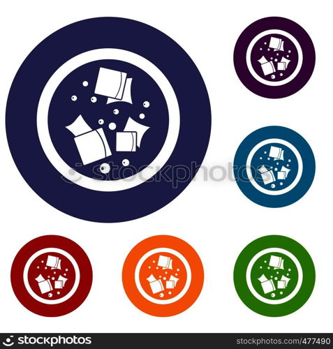 Asian sauce icons set in flat circle red, blue and green color for web. Asian sauce icons set