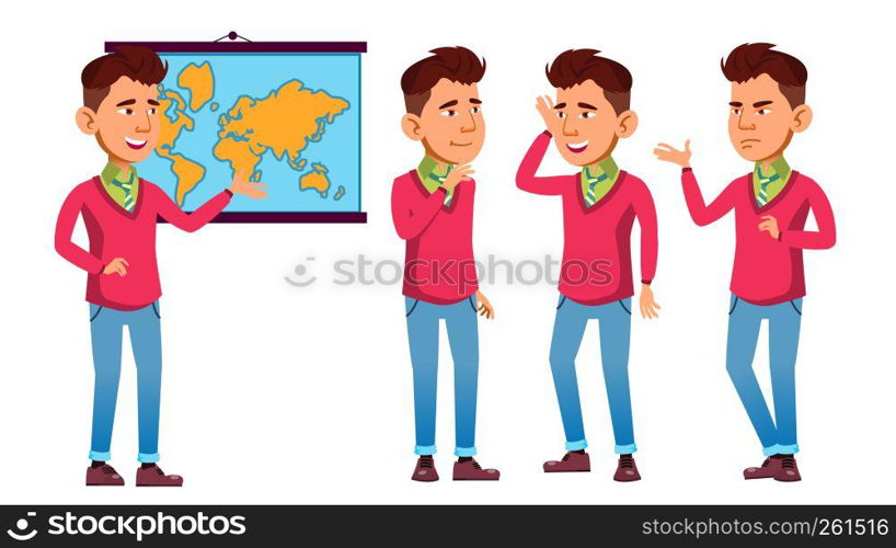 Asian Schoolboy Poses Set Vector. High School Child. Teenage. Beauty, Lifestyle, Friendly. For Announcement, Cover Design Isolated Illustration. Asian Schoolboy Poses Set Vector. High School Child. Teenage. Beauty, Lifestyle, Friendly. For Announcement, Cover Design. Isolated Cartoon Illustration