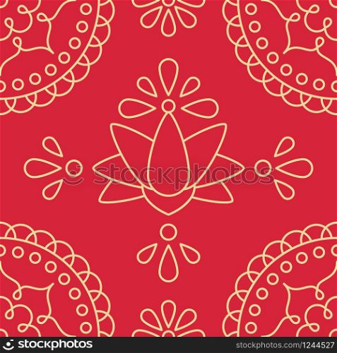 Asian seamless pattern with lotus and floral motif