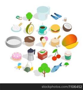 Asian snack icons set. Isometric set of 25 asian snack vector icons for web isolated on white background. Asian snack icons set, isometric style