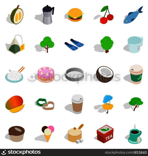 Asian snack icons set. Isometric set of 25 asian snack vector icons for web isolated on white background. Asian snack icons set, isometric style