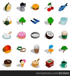 Asian snack icons set. Isometric set of 25 asian snack vector icons for web isolated on white background. Asian snack icons set, isometric style