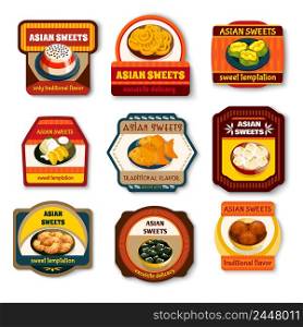 Asian sweets dishes set traditional flavor exquisite delicacy vector illustration . Asian Sweets Dishes Set