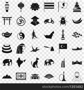 Asian things icons set. Simple style of 36 asian things vector icons for web for any design. Asian things icons set, simple style
