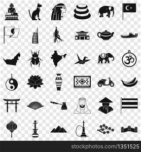 Asian travel icons set. Simple style of 36 asian travel vector icons for web for any design. Asian travel icons set, simple style