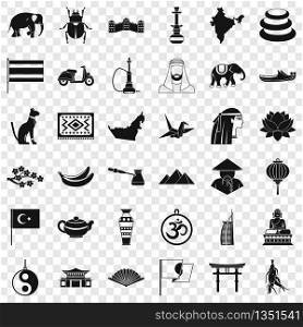 Asian trip icons set. Simple style of 36 asian trip vector icons for web for any design. Asian trip icons set, simple style