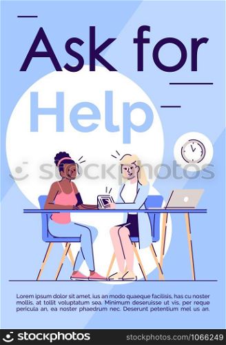 Ask for help brochure template. Doctor consultation. Flyer, booklet, leaflet concept with flat illustrations. Vector page cartoon layout for magazine. Health care motivational poster with text space