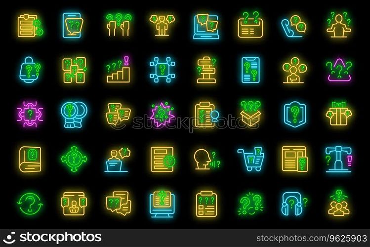 Asking a question icons set outline vector. Post chat. Poll online neon color on black. Asking a question icons set vector neon