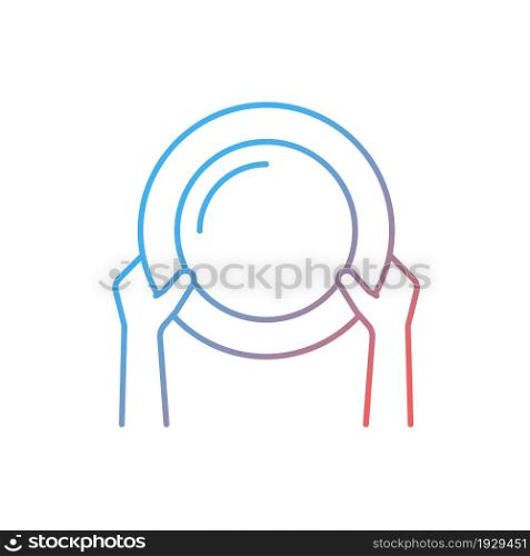 Asking for food gradient linear vector icon. Poor population that suffers from hunger. Food insecurity. Thin line color symbol. Modern style pictogram. Vector isolated outline drawing. Asking for food gradient linear vector icon