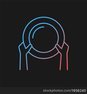 Asking for food gradient vector icon for dark theme. Poverty and starvation. Lack of nutrition. Food insecurity. Thin line color symbol. Modern style pictogram. Vector isolated outline drawing. Asking for food gradient vector icon for dark theme