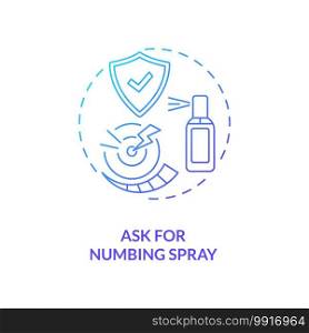 Asking for numbing spray concept icon. Reducing pain during test idea thin line illustration. Anaesthetics. Sensitive skin. Numbing effect. Vector isolated outline RGB color drawing. Asking for numbing spray concept icon