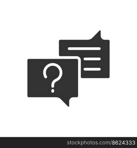 Asking question black glyph icon. Chat of information support service. Get actual answers. Info help. Silhouette symbol on white space. Solid pictogram. Vector isolated illustration. Asking question black glyph icon