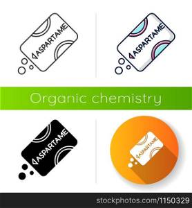 Aspartame icon. Low calorie additive. Artificial sweetener. Sugar substitude. Organic chemistry product. Sugar alternative. Flat design, linear, black and color styles. Isolated vector illustrations