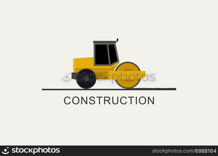 Asphalt compactor at work. Asphalt compactor at work. Construction machinery in flat style. Road repair illustration