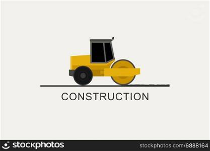 Asphalt compactor at work. Asphalt compactor at work. Construction machinery in flat style. Road repair illustration
