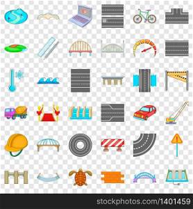 Asphalt icons set. Cartoon style of 36 asphalt vector icons for web for any design. Asphalt icons set, cartoon style