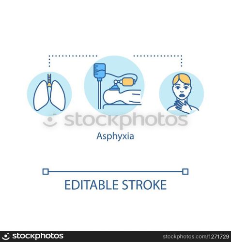 Asphyxia, oxygen deprivation concept icon. Suffocation, disambiguation, respiratory distress syndrome idea thin line illustration. Vector isolated outline RGB color drawing. Editable stroke