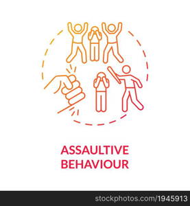 Assaultive behavior red gradient concept icon. Hate speech effect abstract idea thin line illustration. Aggressive behavior. Physically abusing person. Vector isolated outline color drawing. Assaultive behavior red gradient concept icon