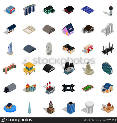 Assembly icons set. Isometric style of 36 assembly vector icons for web isolated on white background. Assembly icons set, isometric style